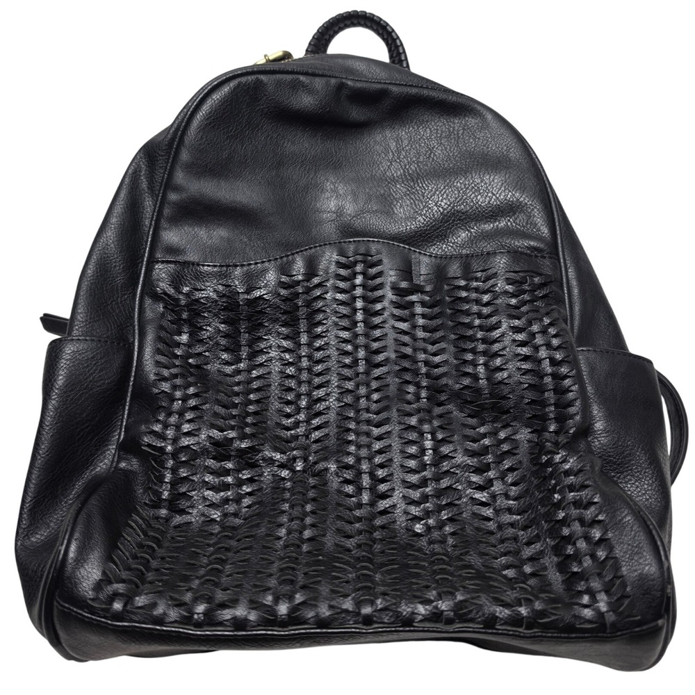 Antik Kraft Black Woven Faux Leather Backpack Large Boho Bag Brass Hardware
